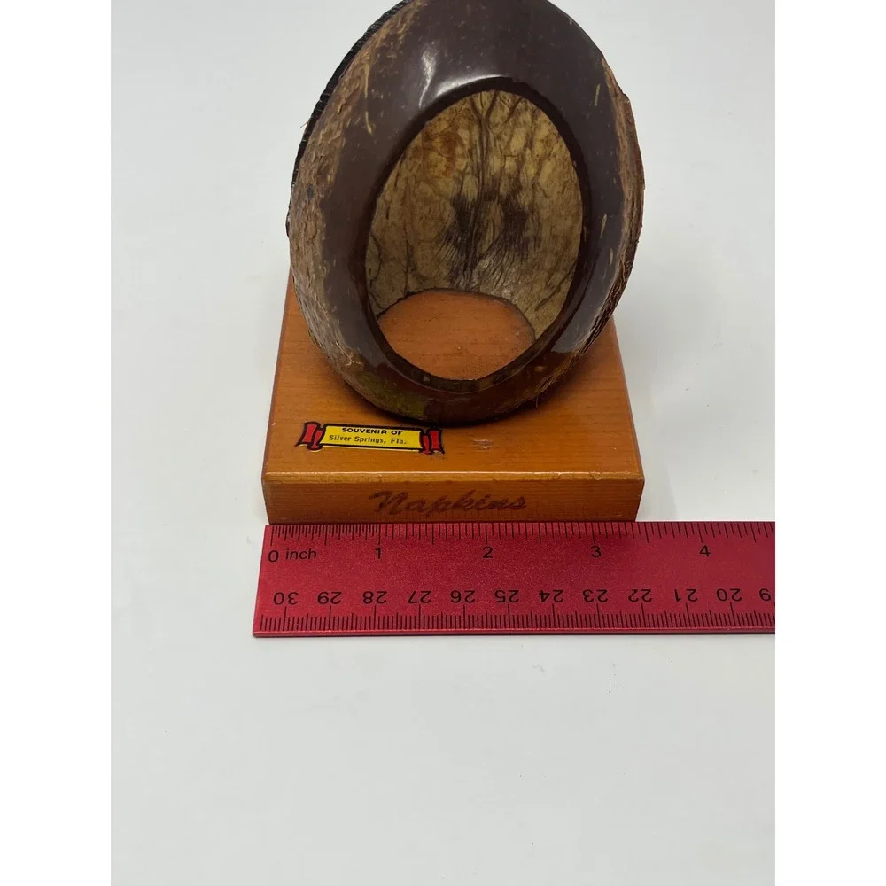VTG Silver Springs Florida Coconut Shell Napkin Holder Tropical Tiki 3.5X3.5